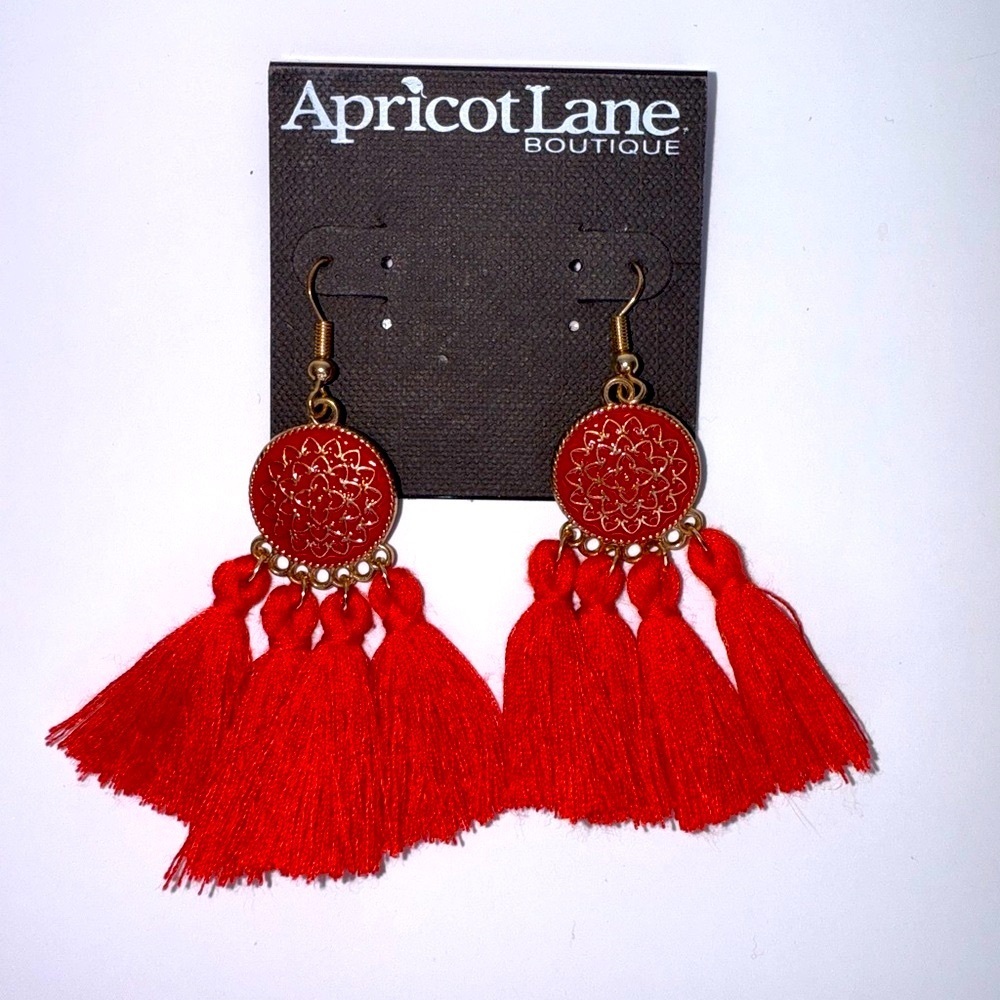 Apricot Lane Vibrant Red Tassel Earrings - Picture 2 of 3